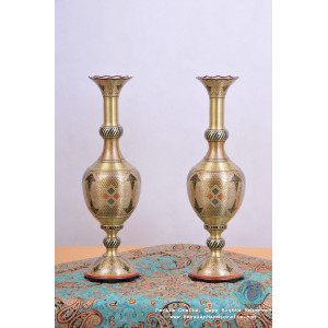 privileged Khatam Marquetry Flower Vase & Pedestal Dish Set - PKH1016-Persian Handicrafts
