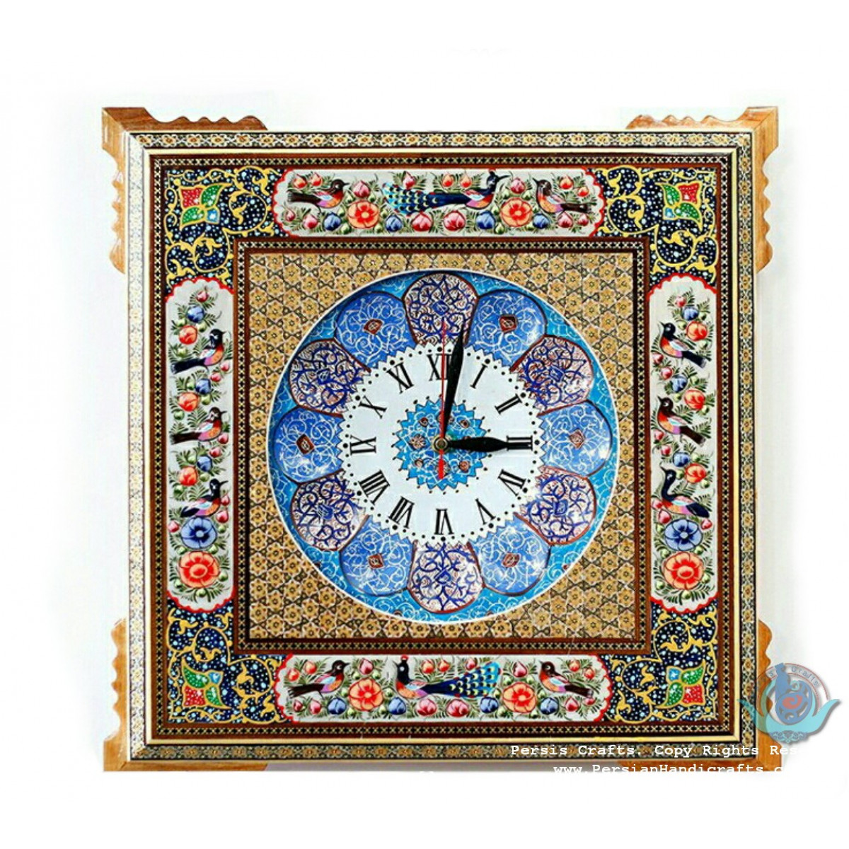 Khatam Marquetry Wall Clock - PKH1020-Persian Handicrafts