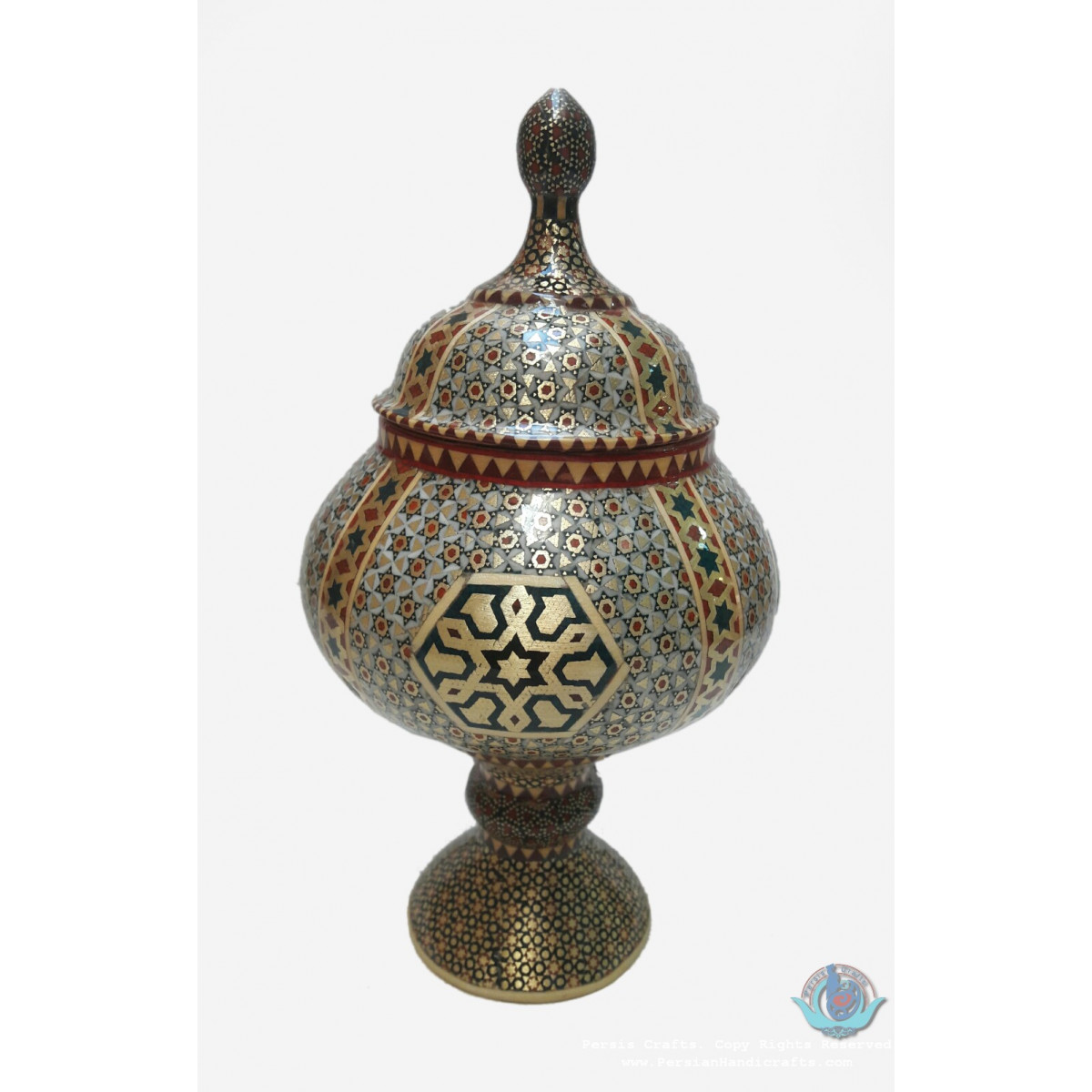 Khatam Marquetry Pedestal Dish - PKH1024-Persian Handicrafts