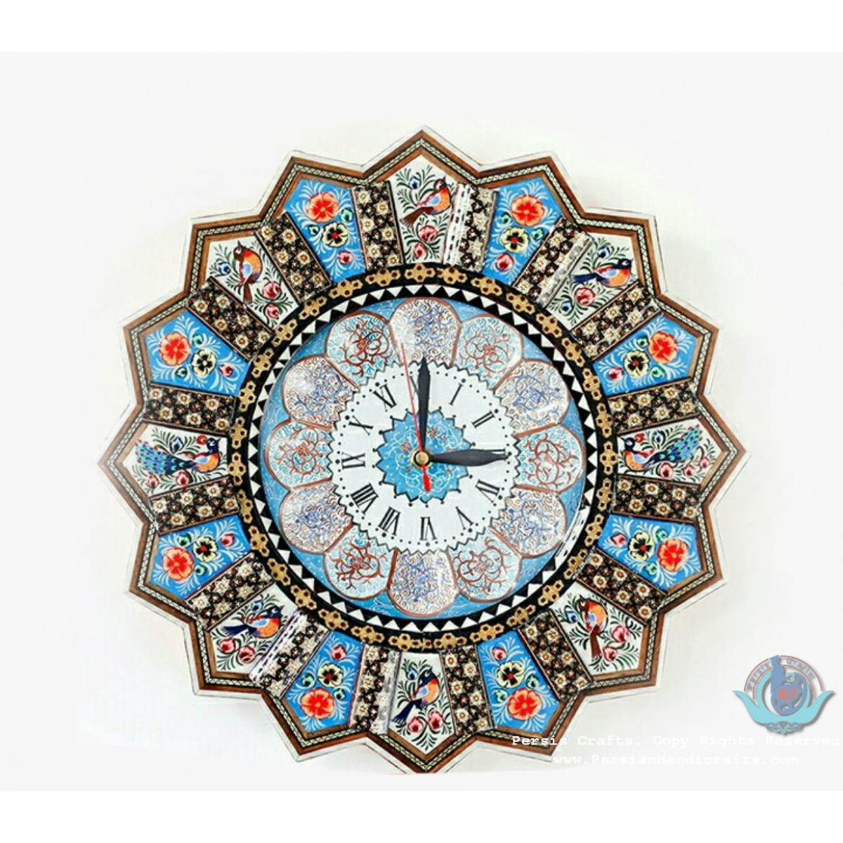 Khatam Marquetry Wall Clock - PKH1026-Persian Handicrafts