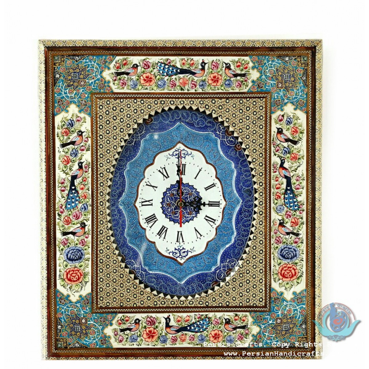 Khatam Marquetry Wall Clock - PKH1027-Persian Handicrafts
