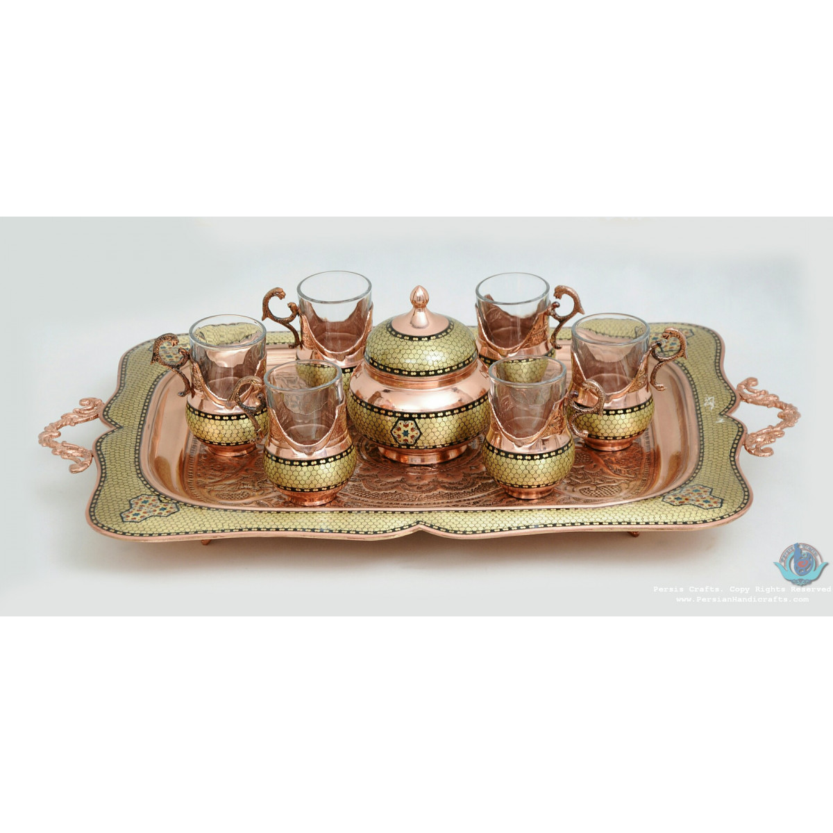 Khatam Marquetry on Copper Traditional Samovar Tea Maker - PKH1032-Persian Handicrafts
