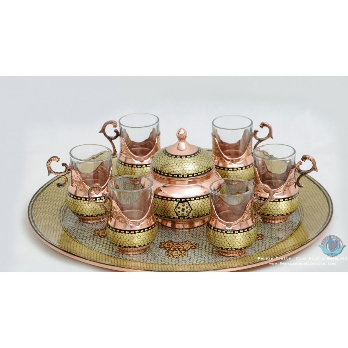 Khatam Marquetry on Copper Traditional Samovar Tea Maker - PKH1032-Persian Handicrafts