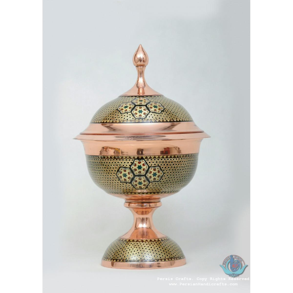 Khatam Marquetry Pedestal Dish - PKH1033-Persian Handicrafts