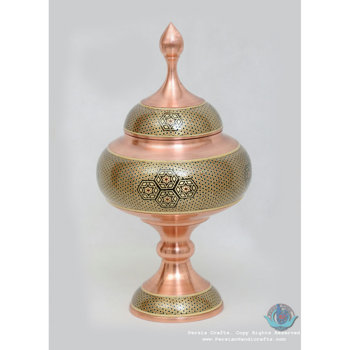 Khatam Marquetry Pedestal Dish - PKH1034-Persian Handicrafts
