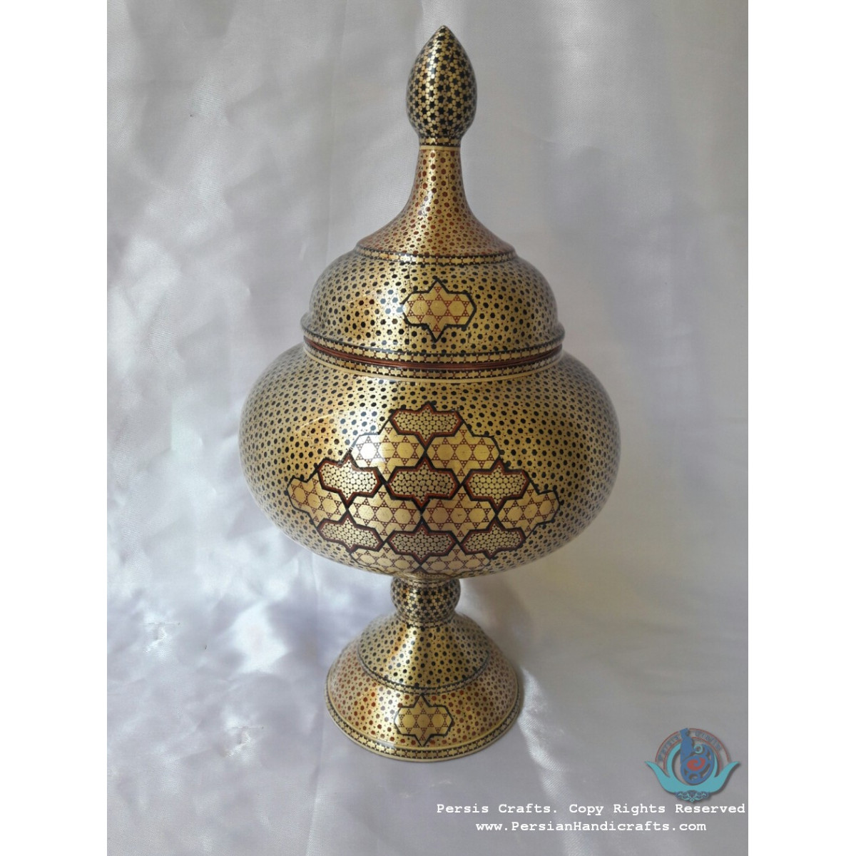 Khatam Marquetry Pedestal Dish - PKH1034-Persian Handicrafts