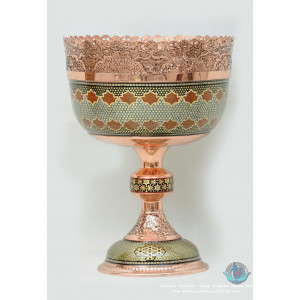 Khatam Marquetry on Copper Pedestal Cookie Bowl- PKH1035-Persian Handicrafts