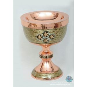 Khatam Marquetry on Copper Pedestal Cookie Bowl- PKH1035-Persian Handicrafts