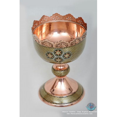 Khatam Marquetry on Copper Pedestal Cookie Bowl- PKH1036