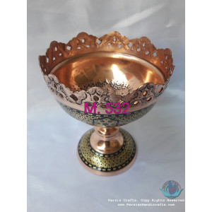 Khatam Marquetry on Copper Pedestal Cookie Bowl- PKH1036-Persian Handicrafts