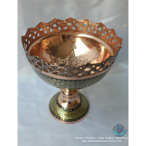 Khatam Marquetry on Copper Pedestal Cookie Bowl- PKH1036-Persian Handicrafts