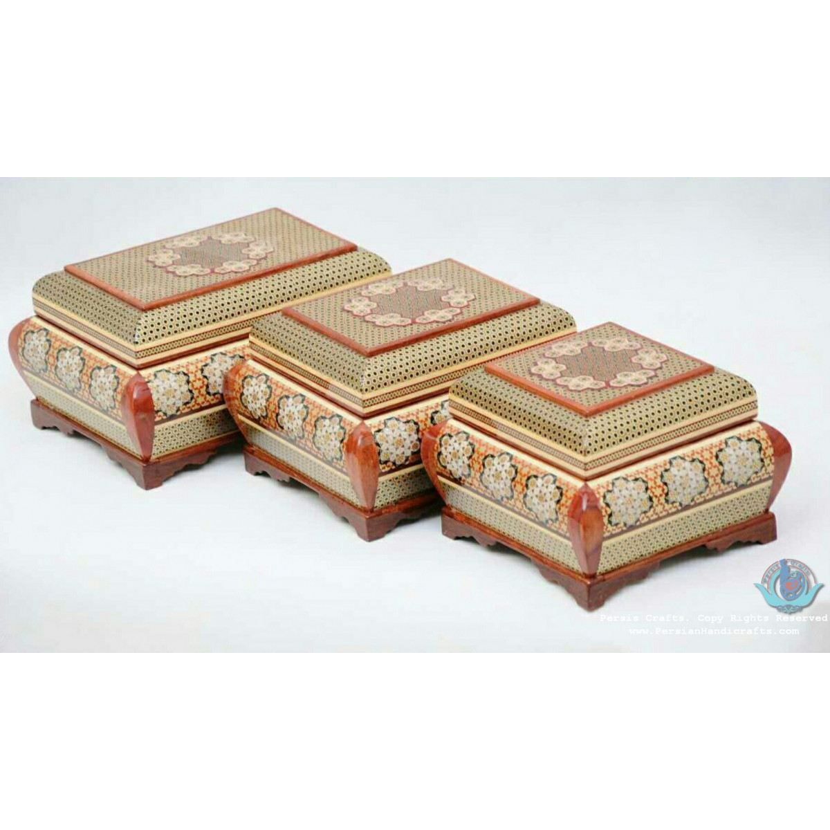Khatam Wood Marquetry Jewelry Box Set - PKH1038-Persian Handicrafts