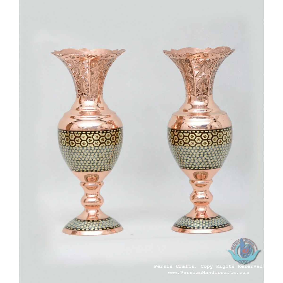 privileged Khatam Marquetry Flower Vase & Pedestal Dish Set - PKH1040-Persian Handicrafts