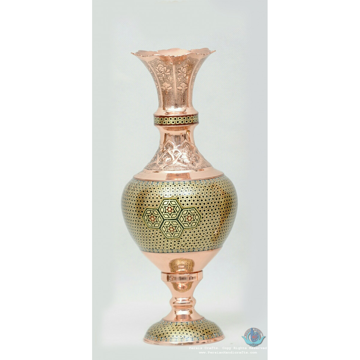 privileged Khatam Marquetry Flower Vase & Pedestal Dish Set - PKH1040-Persian Handicrafts