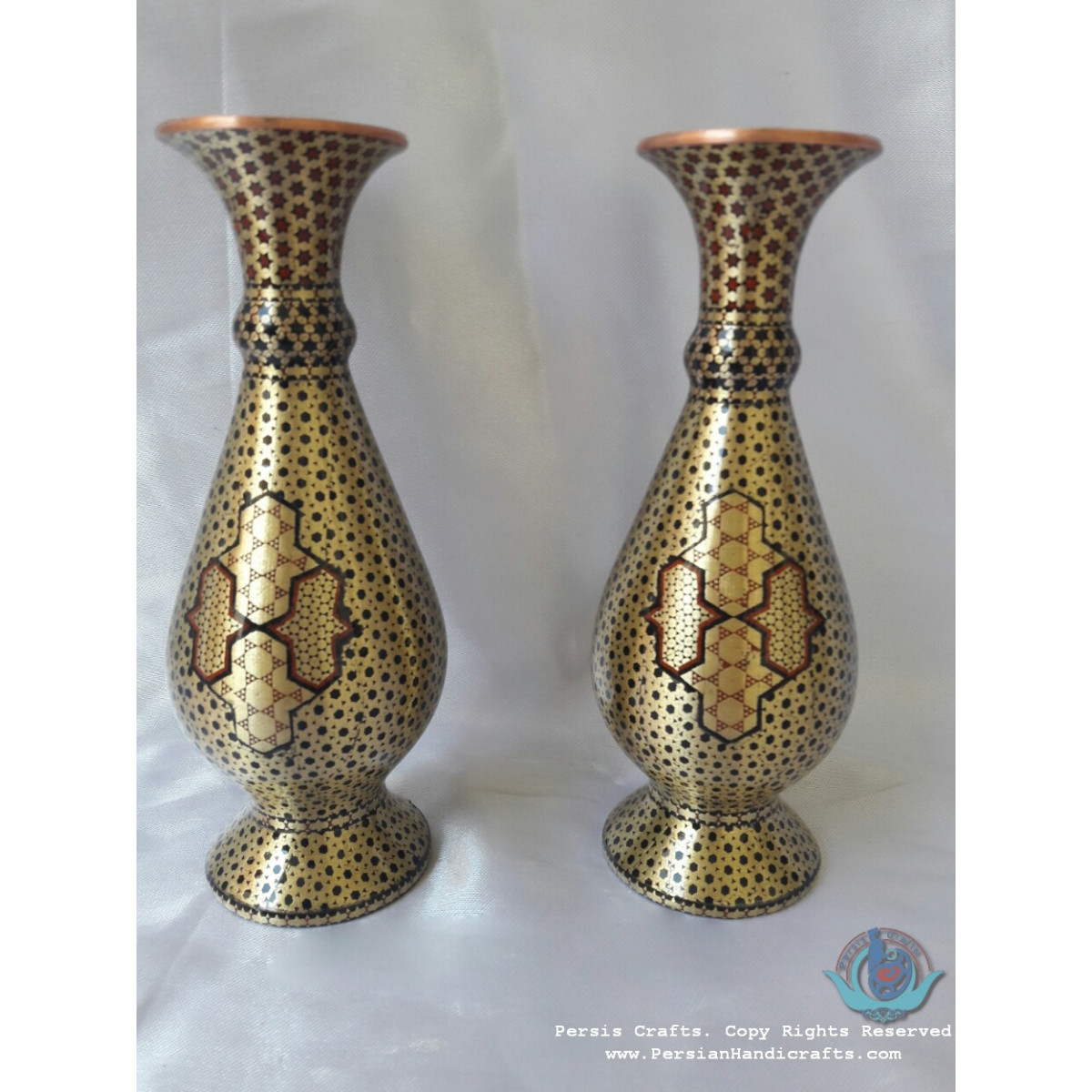 Privileged Khatam Marquetry Flower Vase & Pedestal Dish Set - PKH1042-Persian Handicrafts