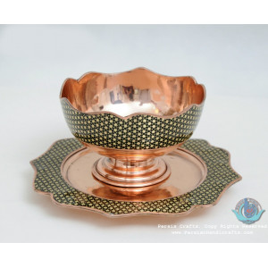 Khatam Marquetry on Copper Pedestal Cookie Bowl with Plate- PKH1043-Persian Handicrafts