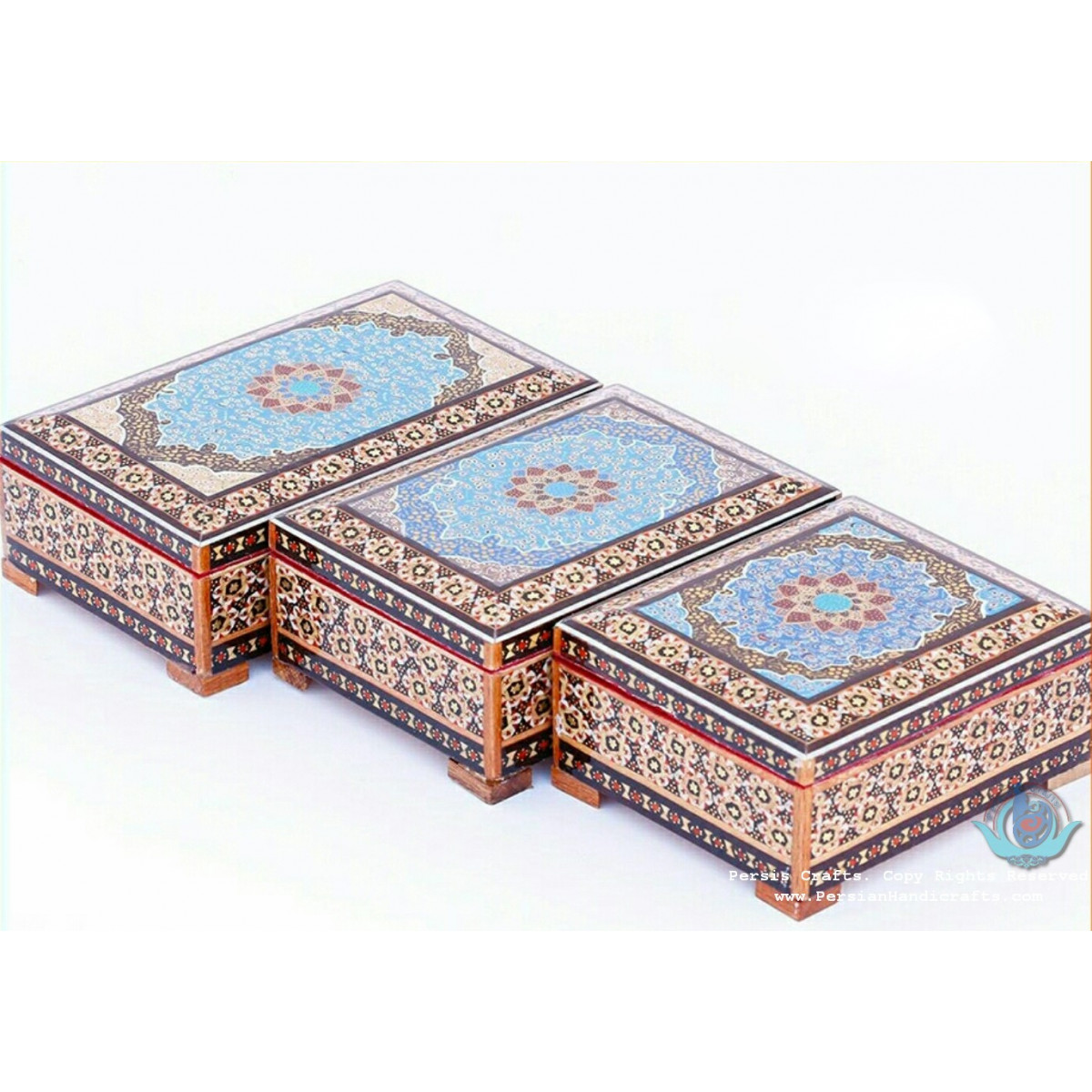 Khatam Wood Marquetry Jewelry Box Set - PKH1044-Persian Handicrafts
