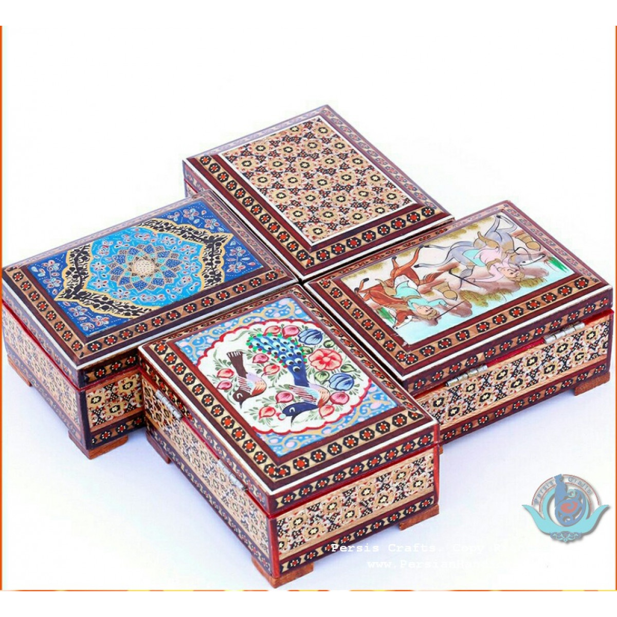 Khatam Wood Marquetry Jewelry Box Set - PKH1044-Persian Handicrafts
