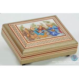 Khatam Wood Marquetry Jewelry Box with Miniature - PKH1064-Persian Handicrafts
