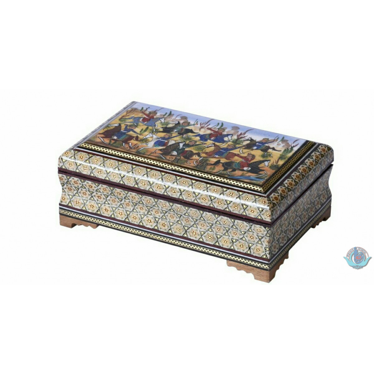 Khatam Wood Marquetry Jewelry Box with Miniature - PKH1059-Persian Handicrafts