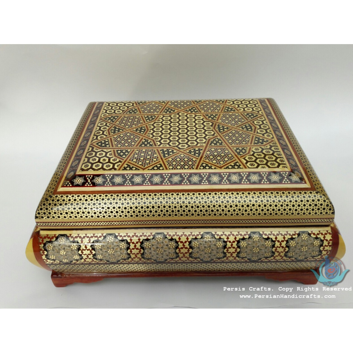 Premium Flat Shape Khatam Marquetry Jewelry Box - PKH1066-Persian Handicrafts