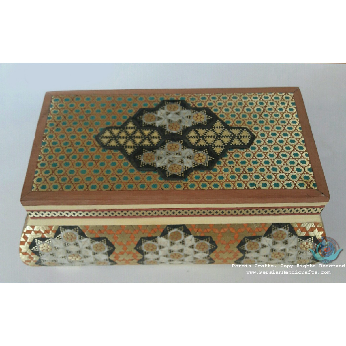 Premium Flat Shape Khatam Marquetry Jewelry Box - PKH1067-Persian Handicrafts