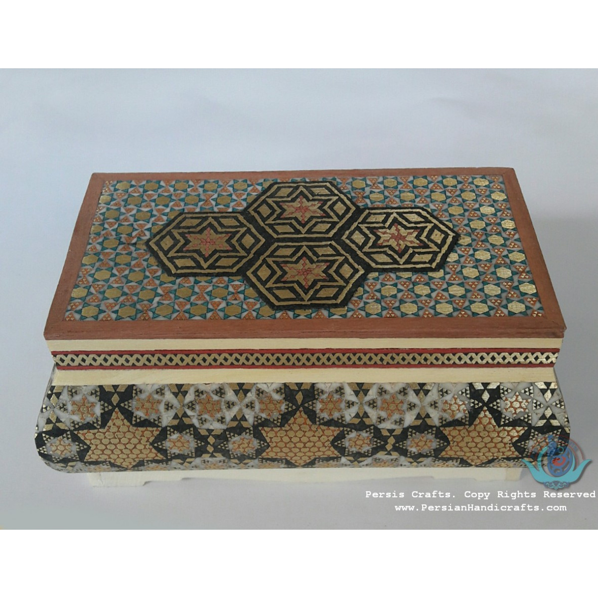 Premium Flat Shape Khatam Marquetry Jewelry Box - PKH1068-Persian Handicrafts