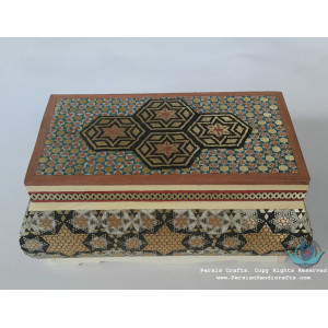 Premium Flat Shape Khatam Marquetry Jewelry Box - PKH1068-Persian Handicrafts