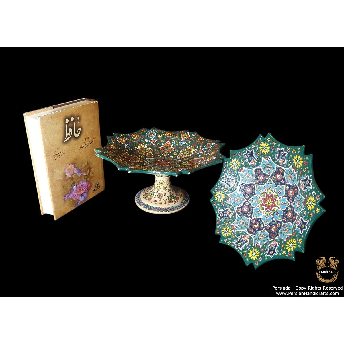 Pedestal Platter Persian Enamel on Pottery | HPM500-Persian Handicrafts