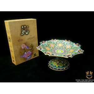 Pedestal Platter Persian Enamel on Pottery | HPM500-Persian Handicrafts