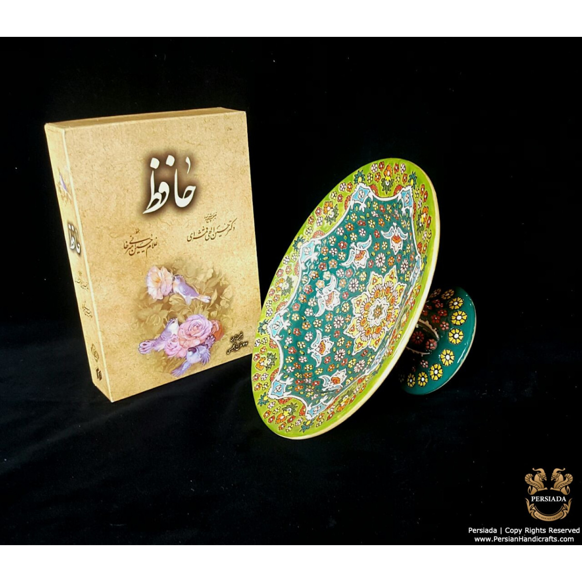 Pedestal Platter Persian Enamel on Pottery | HPM508-Persian Handicrafts
