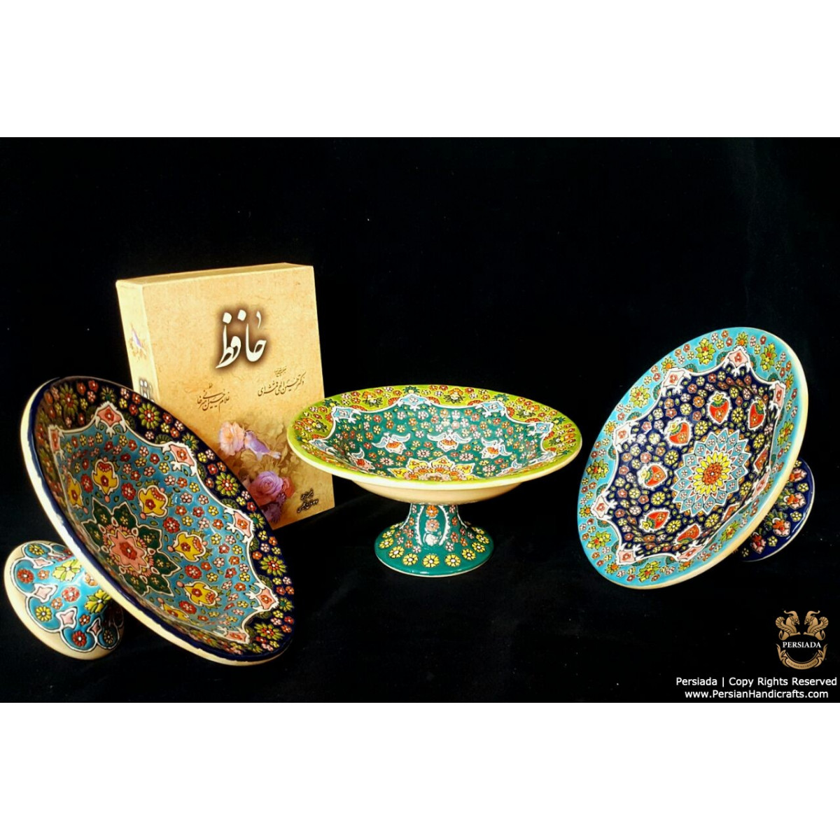 Pedestal Platter Persian Enamel on Pottery | HPM508-Persian Handicrafts
