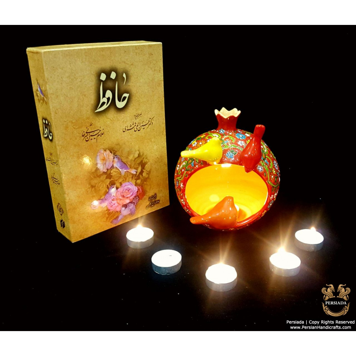 Tea Light Candleholder Persian Enamel on Pottery | HPM513-Persian Handicrafts