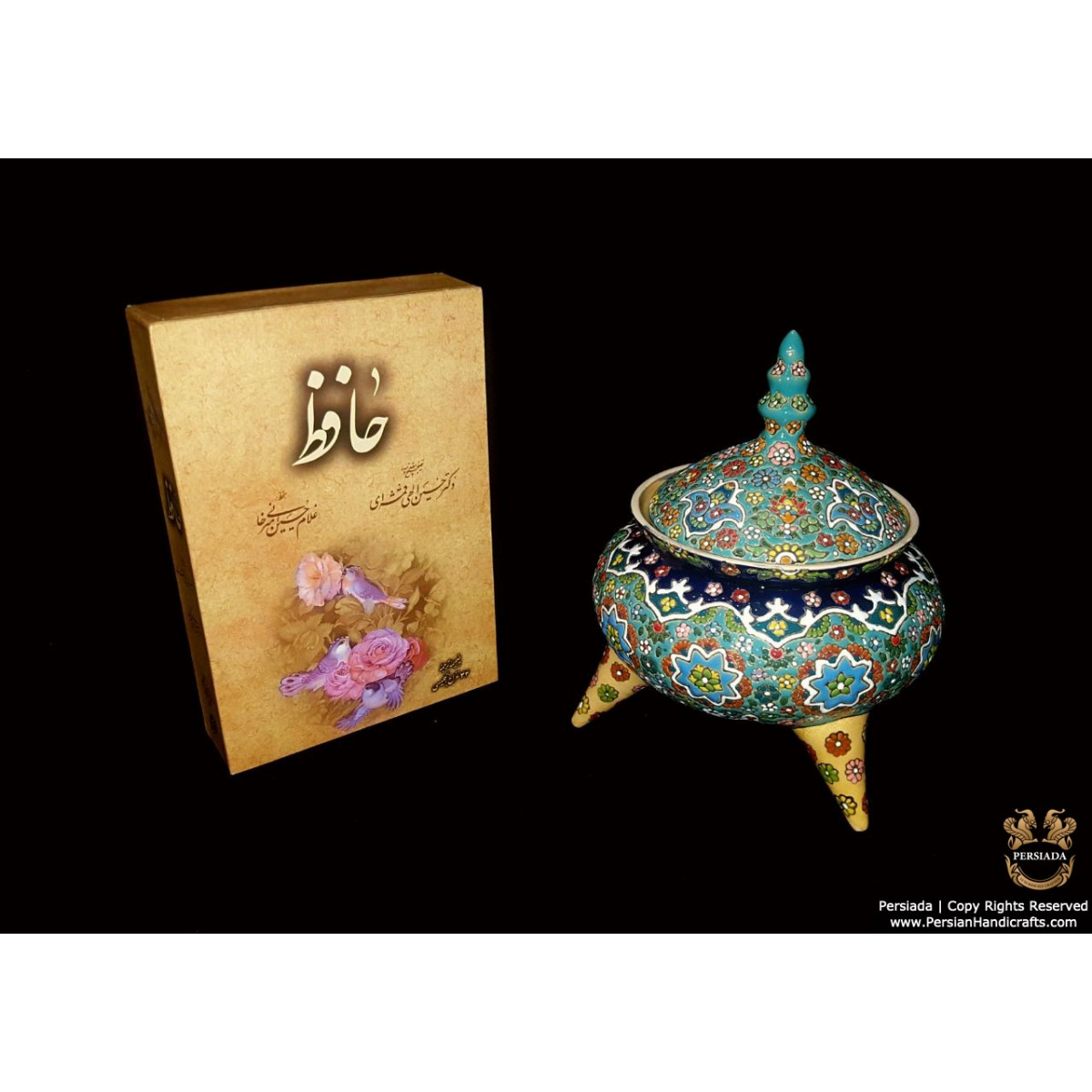 Candy Pot Persian Enamel on Pottery | HPM521-Persian Handicrafts