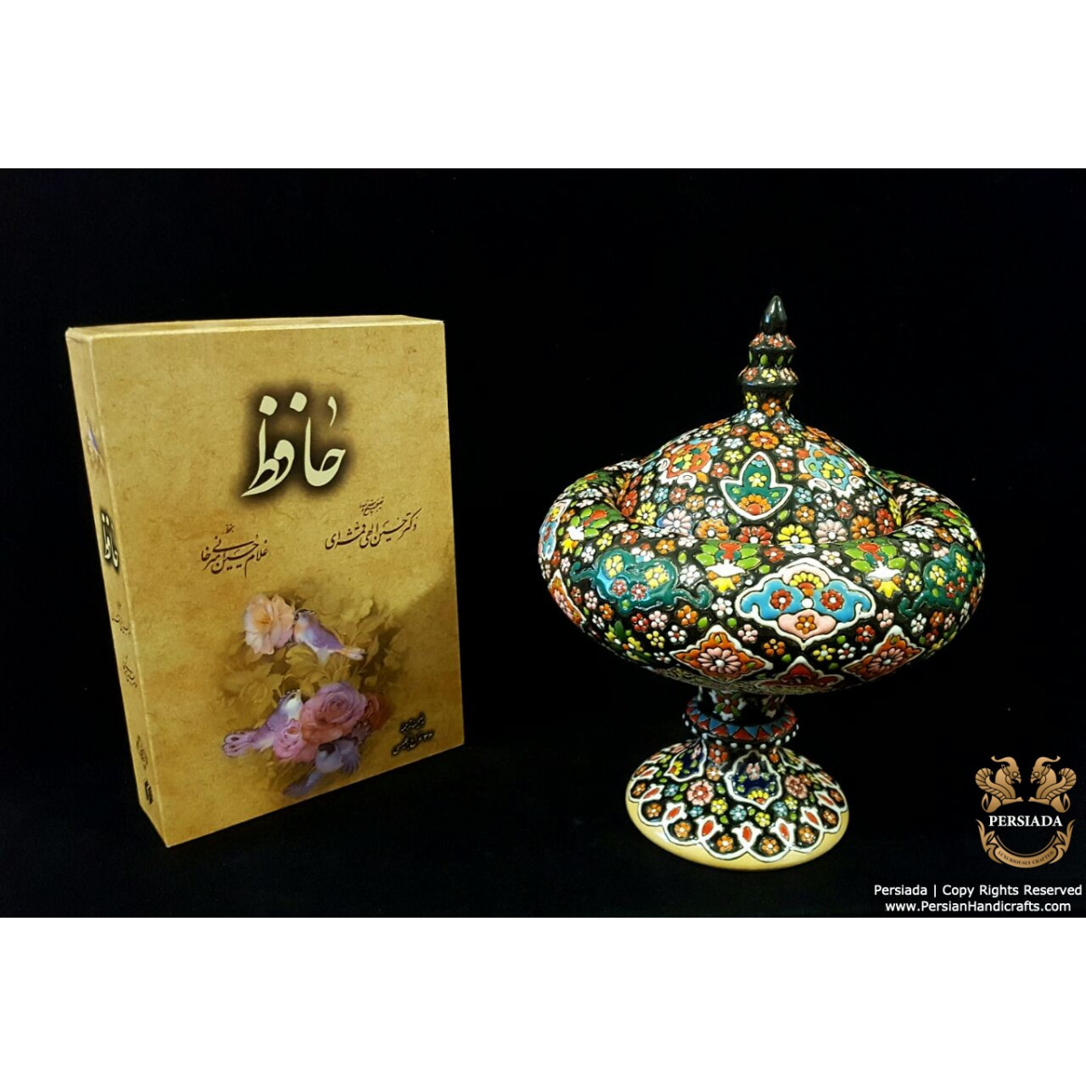 Pedestal Dish Persian Enamel on Pottery | HPM529-Persian Handicrafts