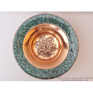 Turquoise Stone & Copper Candy/Nut Pedestal Bowl Dish - HTI2011-Persian Handicrafts