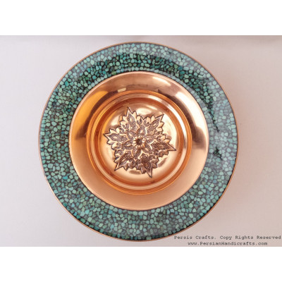 Turquoise Stone & Copper Candy/Nut Pedestal Bowl Dish - HTI2011 Turquoise Stone & Copper Candy/Nut Pedestal Bowl Dish - HTI2011