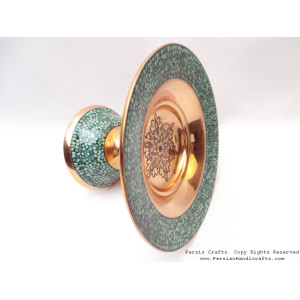 Turquoise Stone & Copper Candy/Nut Pedestal Bowl Dish - HTI2011-Persian Handicrafts