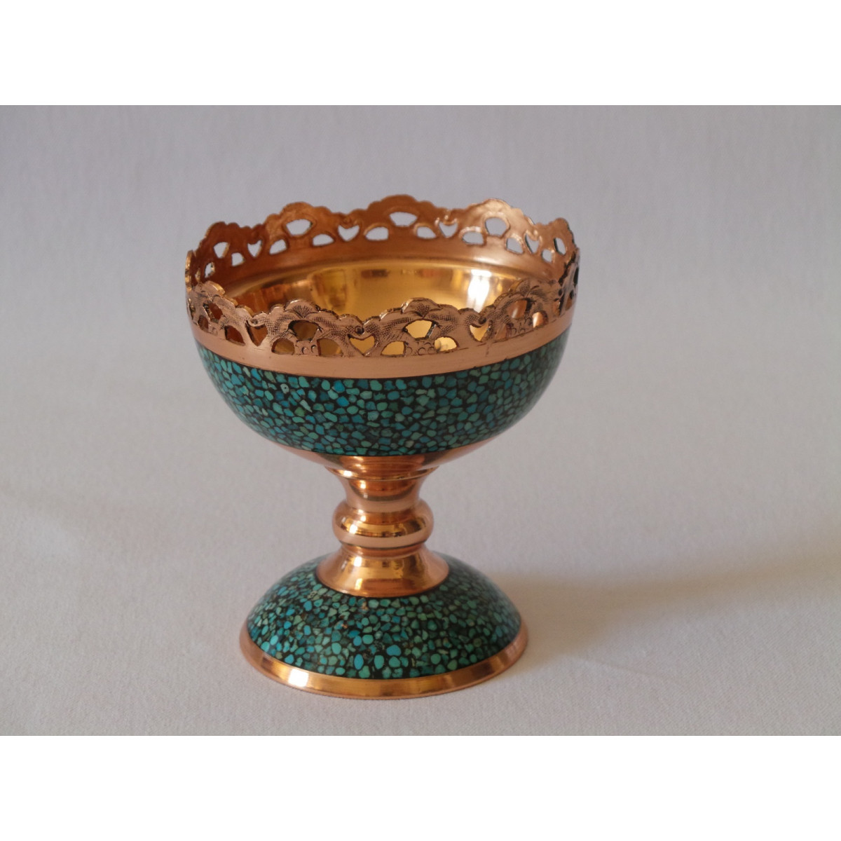 Turquoise Stone & Copper Pedestal Candy/Nuts Bowl Dish - HTI2012-Persian Handicrafts
