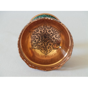 Turquoise Stone & Copper Pedestal Candy/Nuts Bowl Dish - HTI2012-Persian Handicrafts