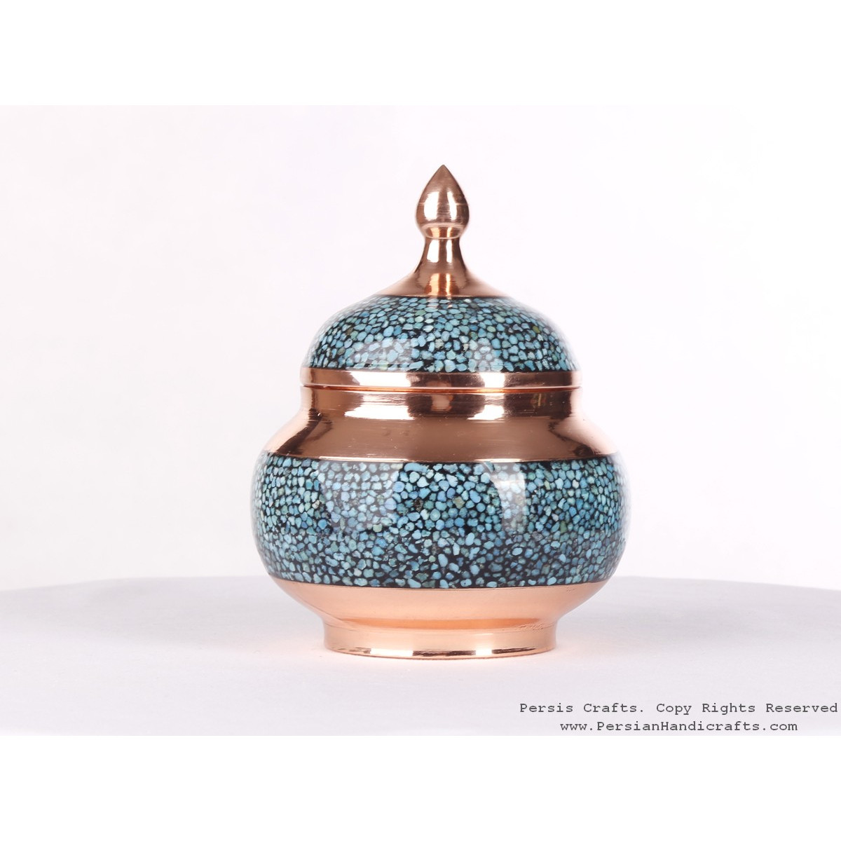 Turquoise Inlaying (FiroozehKoobi) Sugar/Candy Pot - HTI3001 - Persiada