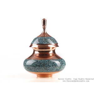 Turquoise Inlaying (FiroozehKoobi) Sugar/Candy Pot - HTI3002-Persian Handicrafts