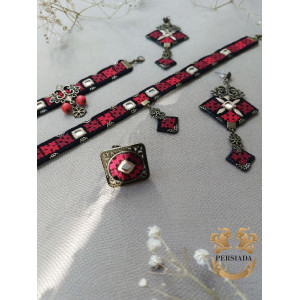 Choker Earrings Bracelet Ring Set | Balouch Needlework | PHW2009-Persiada Persian Handicrafts