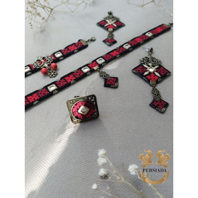 Choker Earrings Bracelet Ring Set | Balouch Needlework | PHW2009 Choker Earrings Bracelet Ring Set | Balouch Needlework | PHW2009