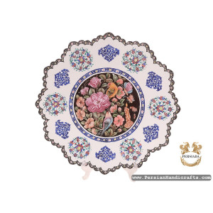 Wall Plate | Flower & Bird Enamel Minakari | HE7106-Persian Handicrafts