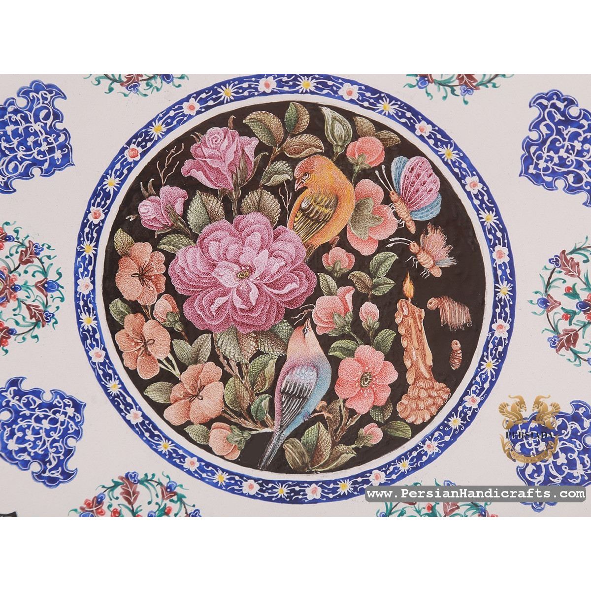 Wall Plate | Flower & Bird Enamel Minakari | HE7106-Persian Handicrafts