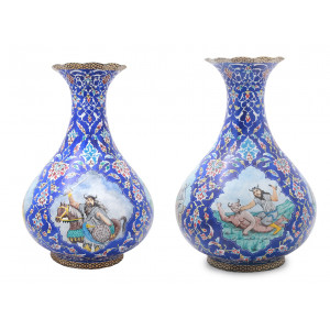 Flower Vase | Rostams Seven Labours Minakari | HE7117-Persian Handicrafts