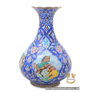 Flower Vase | Rostams Seven Labours Minakari | HE7117-Persian Handicrafts