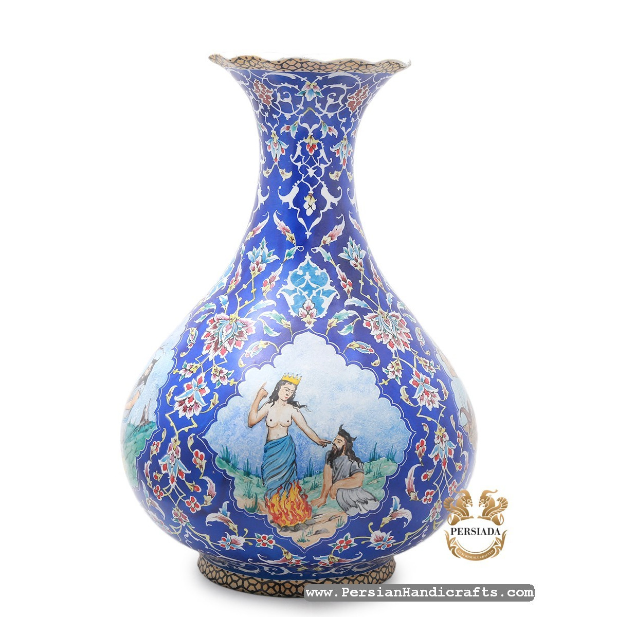 Flower Vase | Rostams Seven Labours Minakari | HE7117-Persian Handicrafts