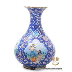 Flower Vase | Rostams Seven Labours Minakari | HE7117-Persian Handicrafts
